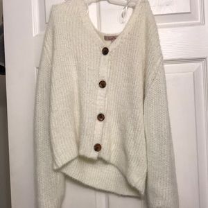 Fuzzy white sweater cardigan with buttons